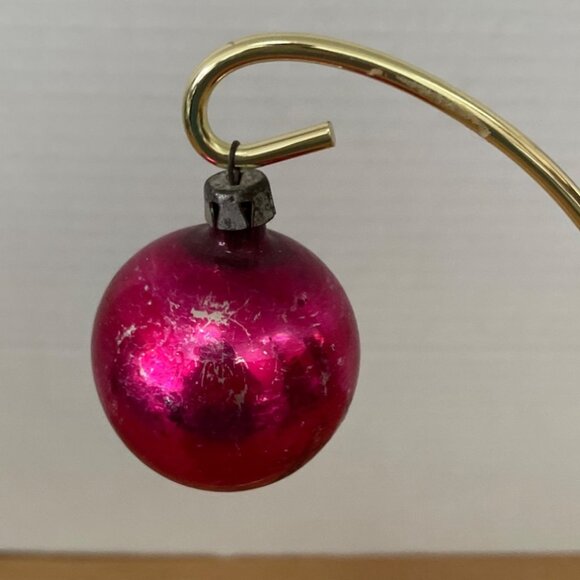 Vtg Shiny Brite Glass Christmas Ornaments Set Of 2 w Snowman And Striped Designs - Picture 4 of 9